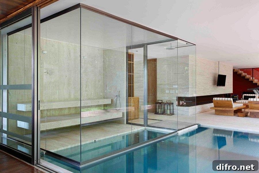 Covered pool and sauna now become a part of the fabulous interior of the Brazilian home