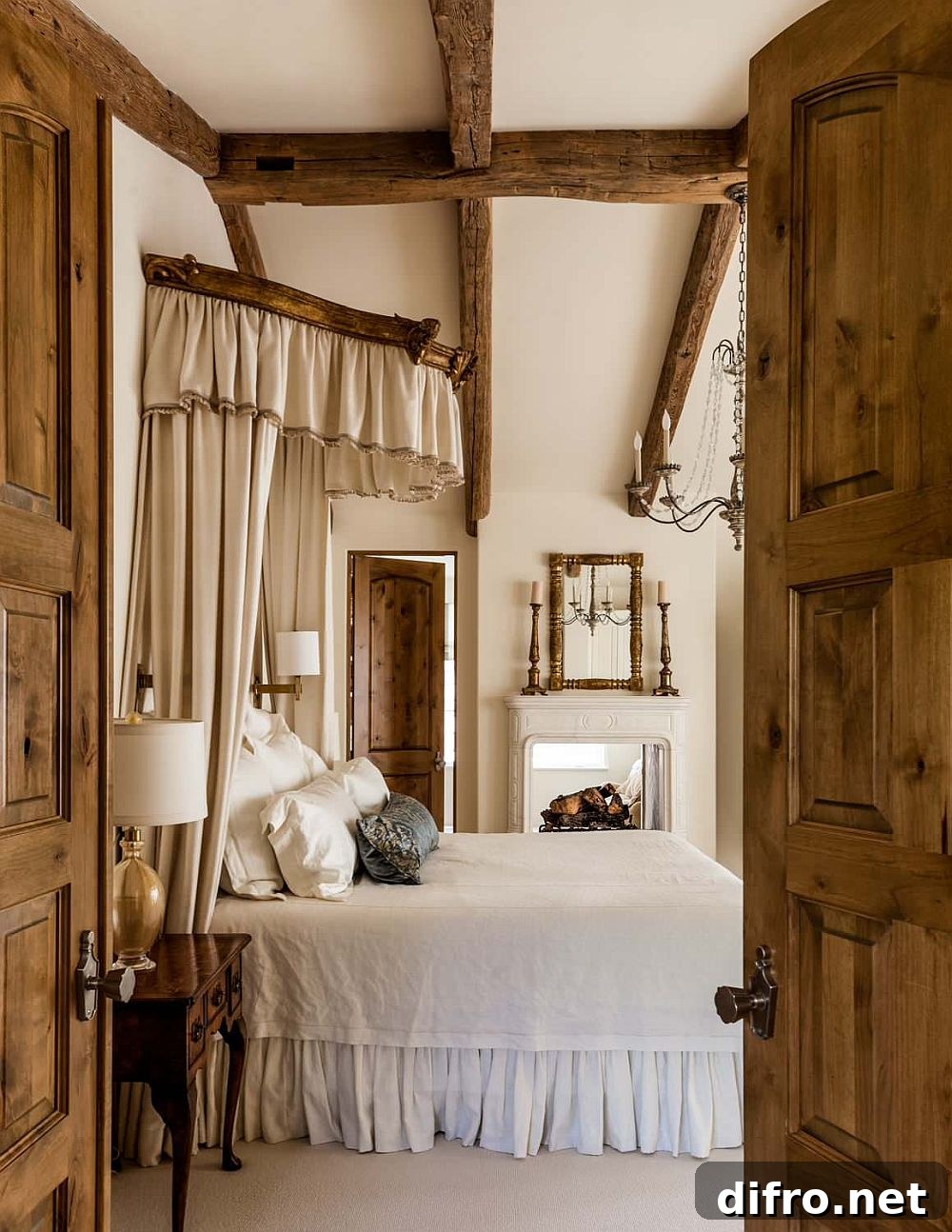 Rustic white bedroom where the bed is the focal point