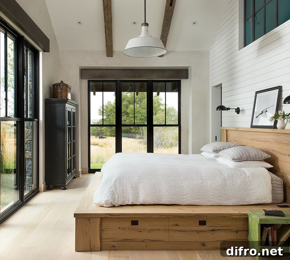 Simple beams that recede into the room's design