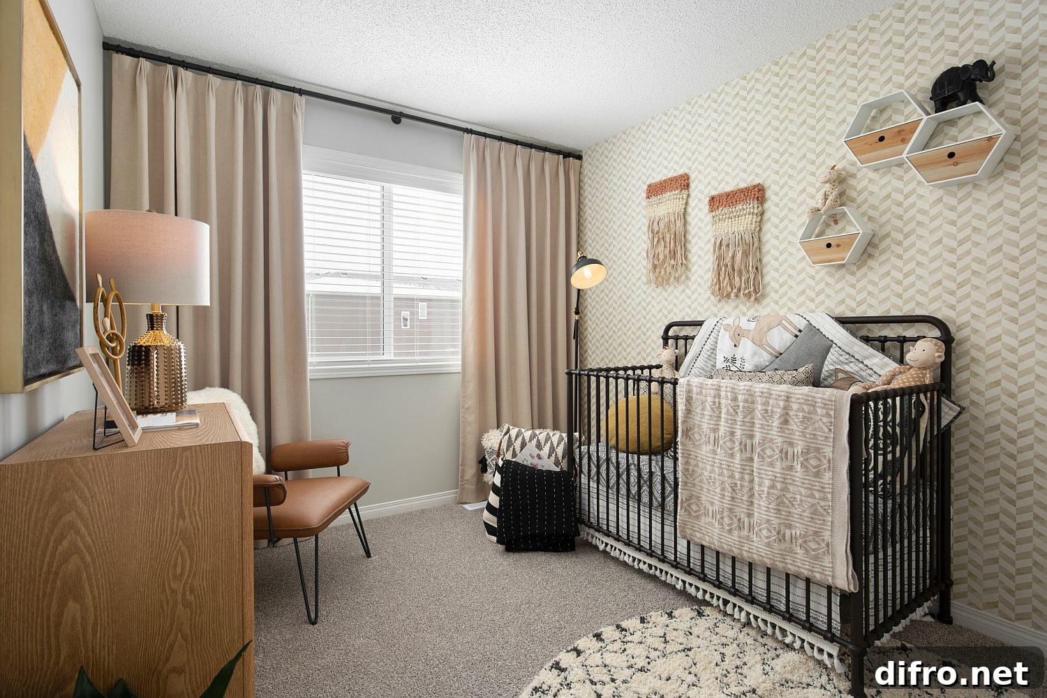 Chevron pattern backdrop in neutral hues