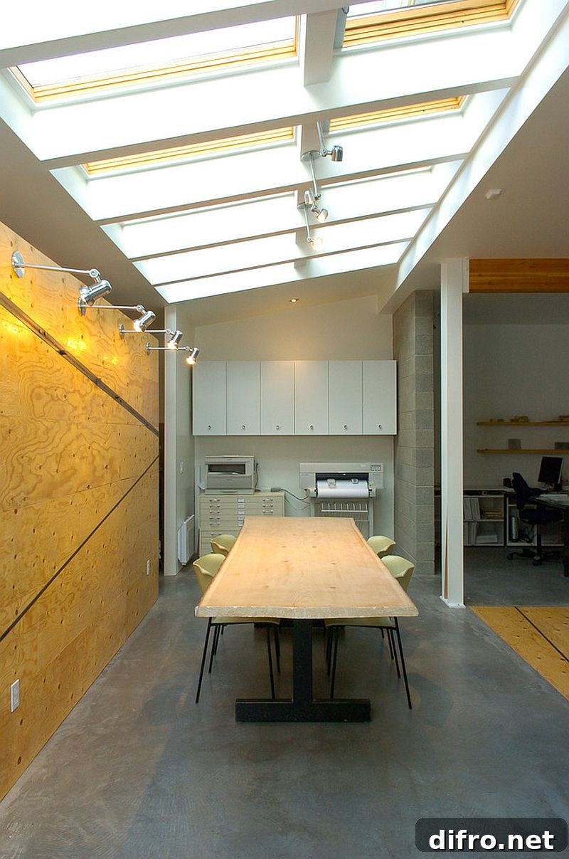 Lighting highlighting a yellow accent wall in a home office