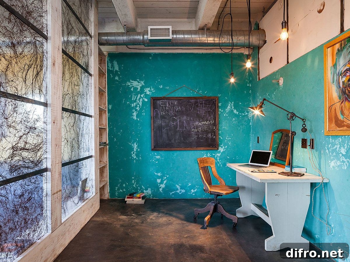 Wabi-sabi inspired concrete home office
