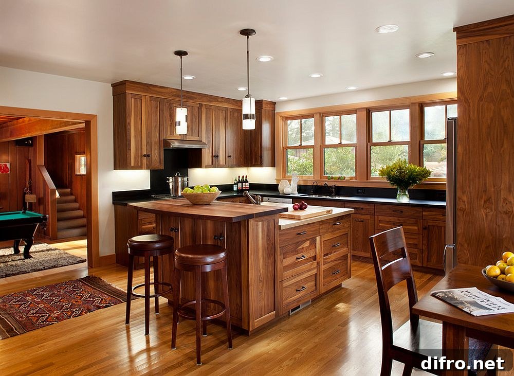 All-wood kitchen with matching island