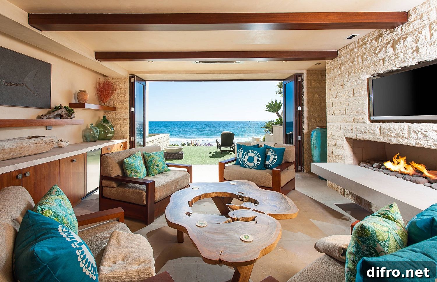 Ocean view from tropical living room