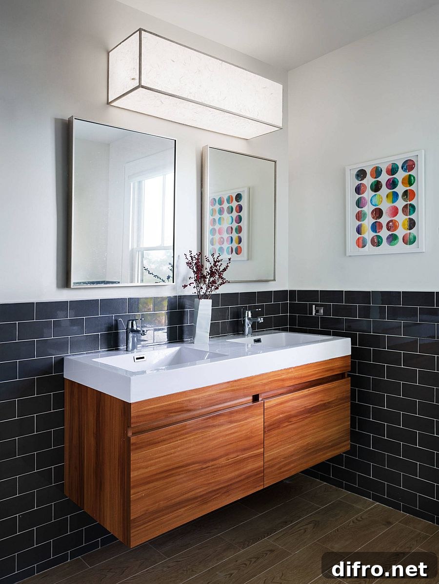 Small bathroom with double floating vanity