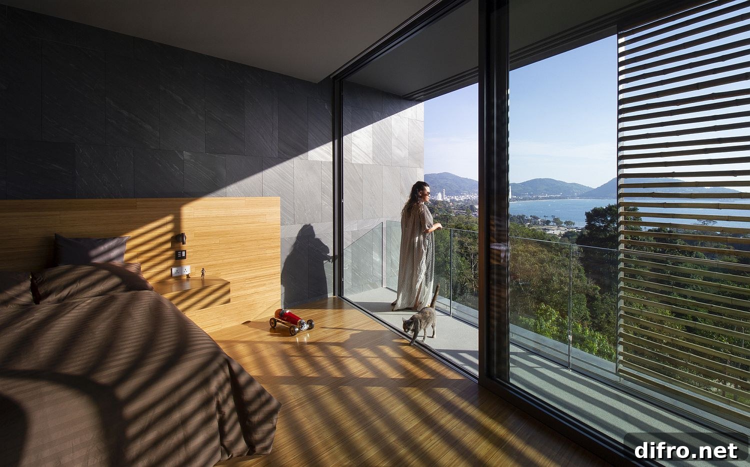 Bedroom with sunset and sea views