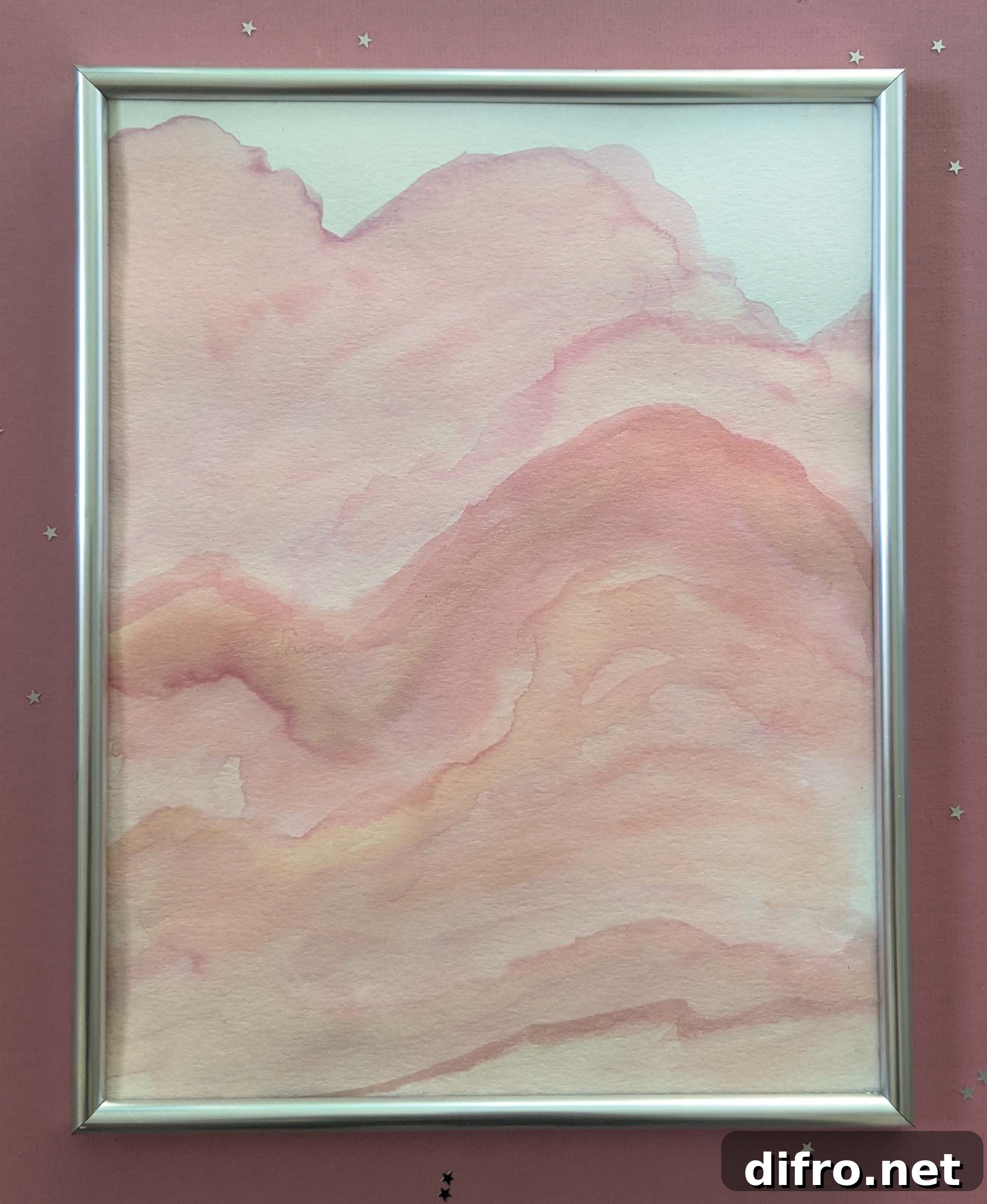 Framed pink and peach watercolor art