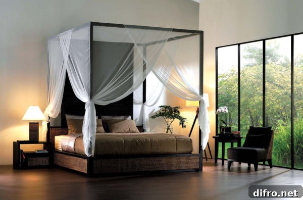 Modern neutral canopy bed with versatile styling