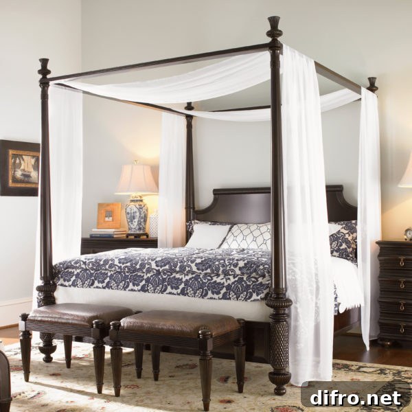 Masculine canopy bed in deep mahogany