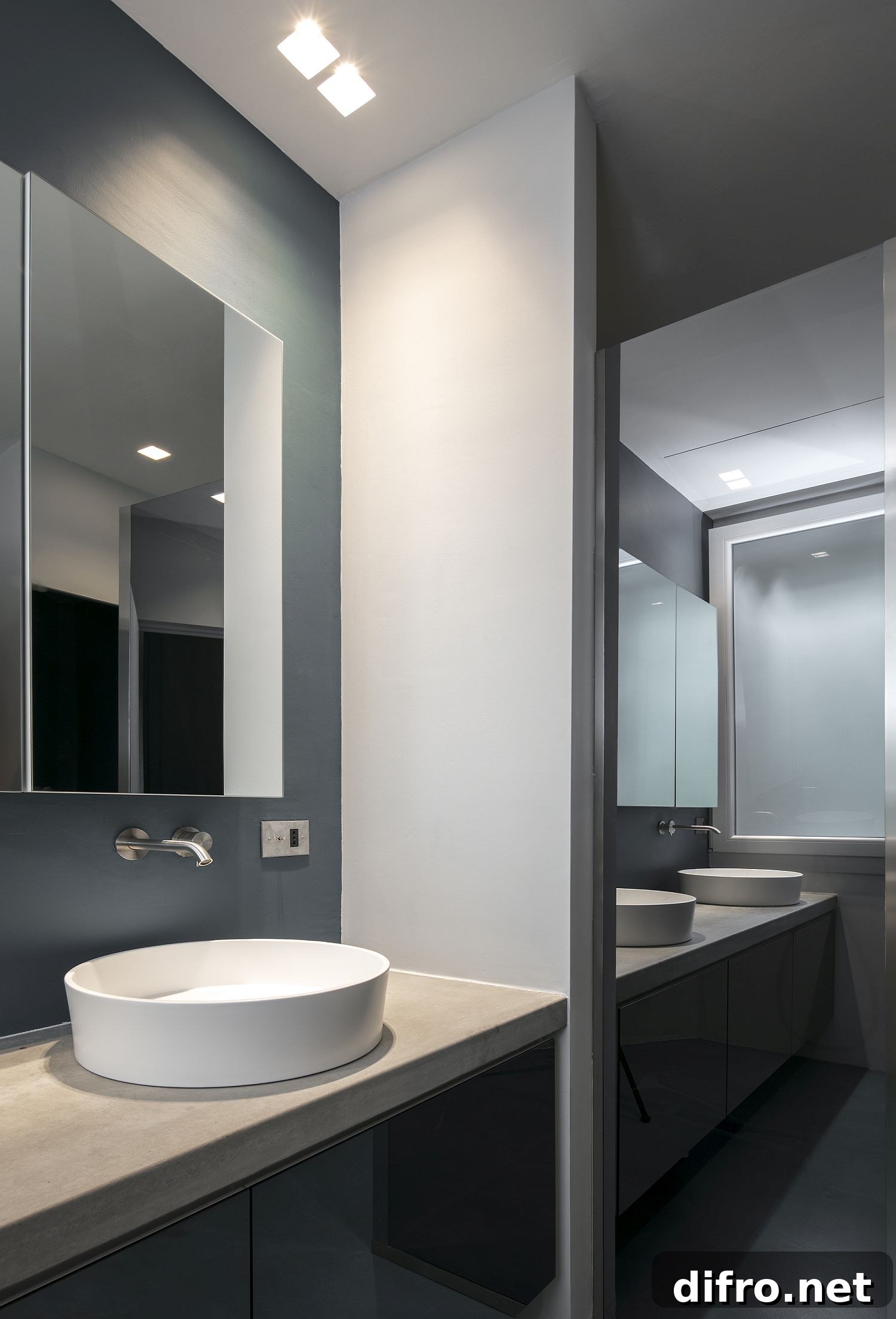 Contemporary gray bathroom with even lighting