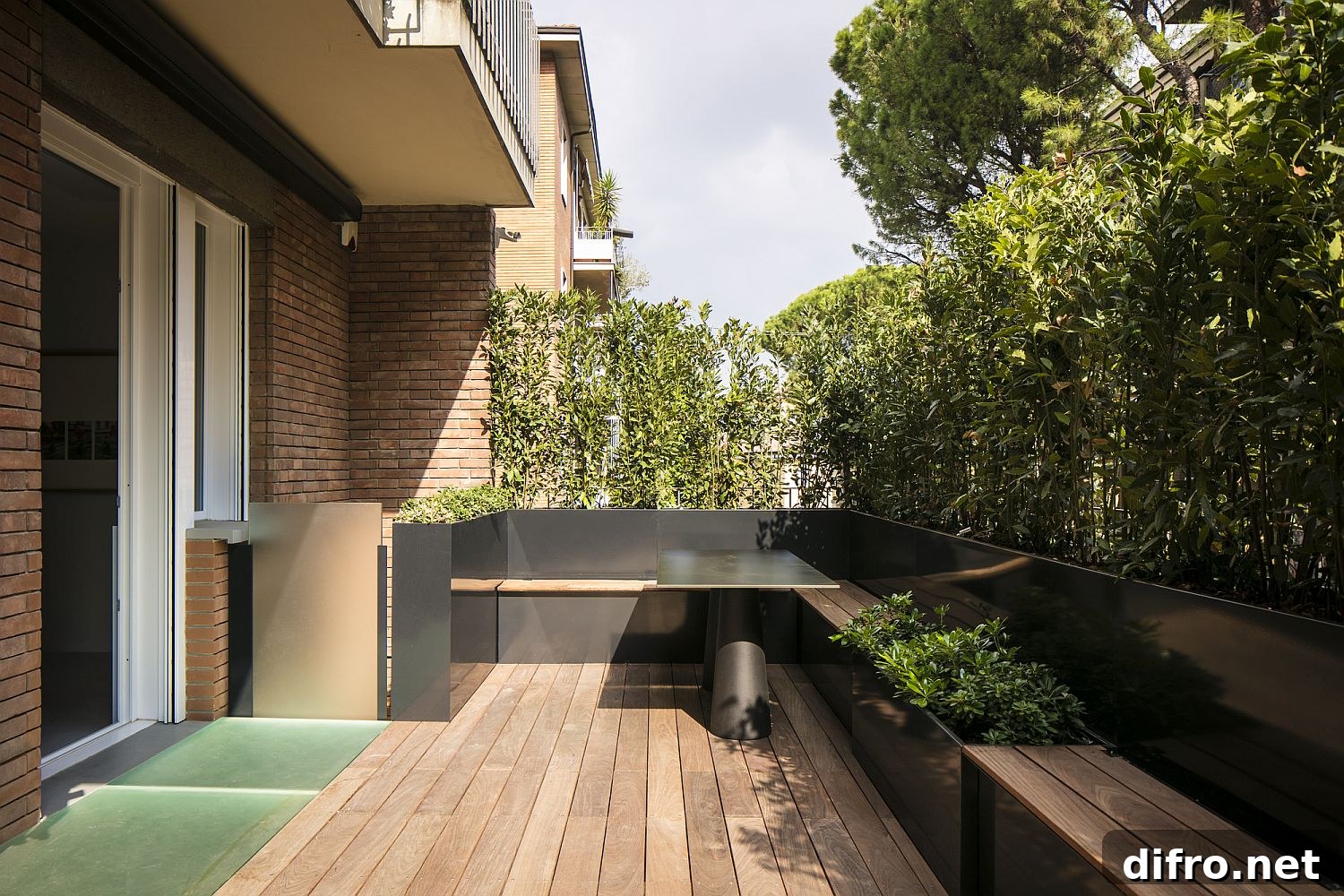 Wooden deck outside the kitchen and living area