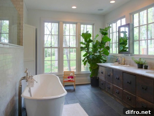 Antique rustic vanity in a bright bathroom