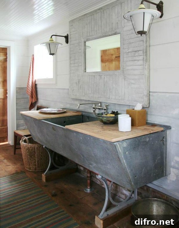 Repurposed metal vanity in a rustic bathroom