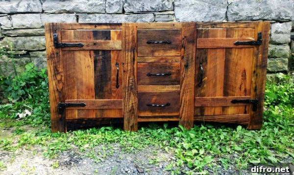 Reclaimed wood double vanity outdoors