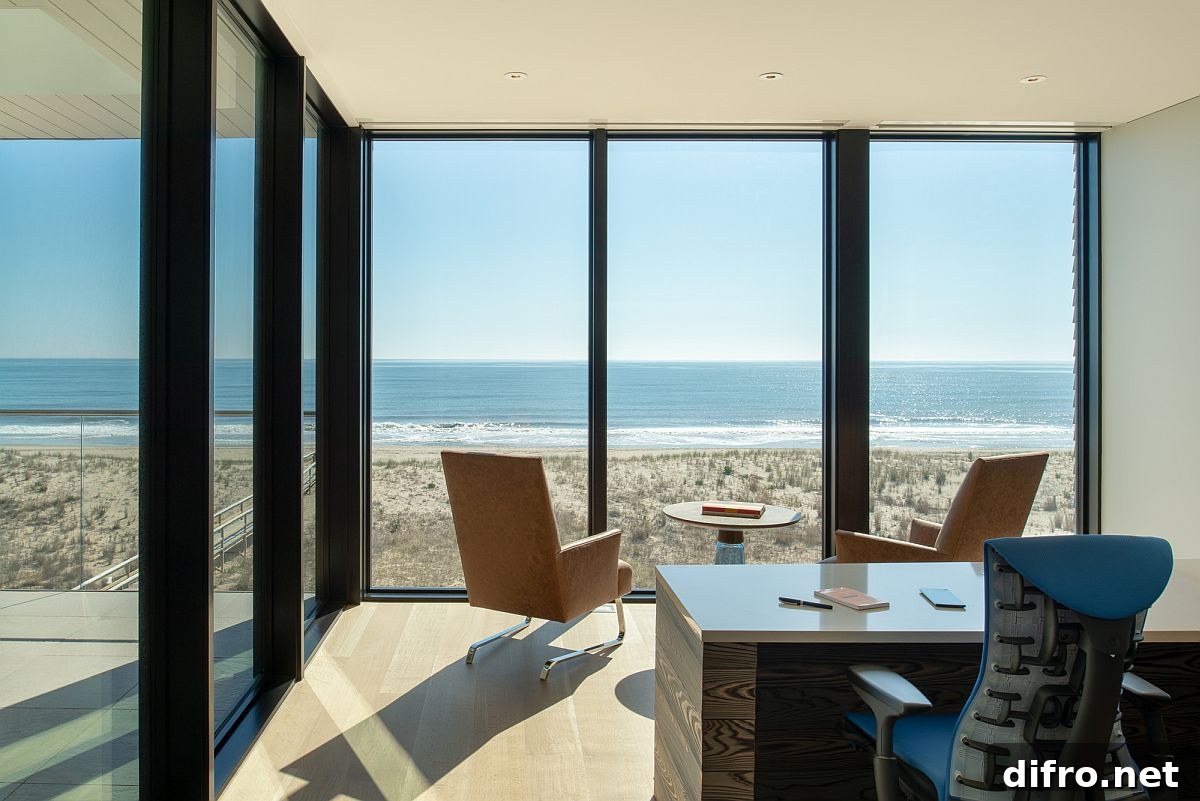 Ocean view from the upper level home office of the house