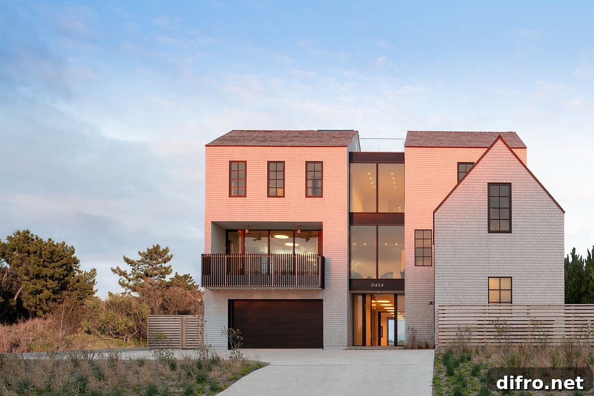 Street facade of East Lake Beach House offers complete privacy while welcoming everyone gleefully