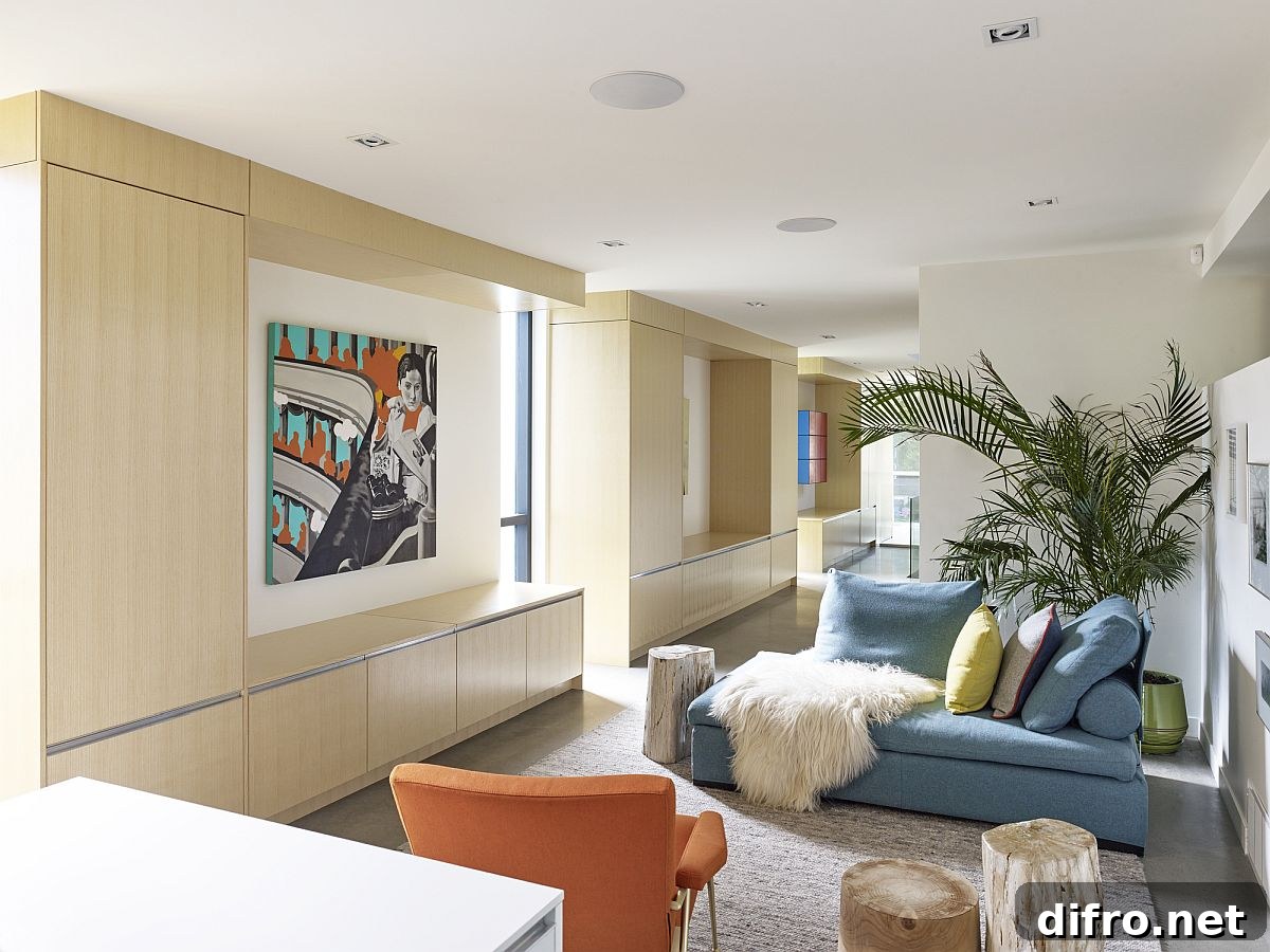 Decor adds splashes of color to the contemporary interior