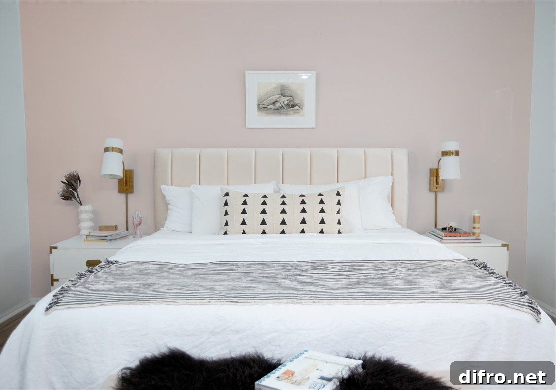 Accent wall in Blushing Bride with white and black accents