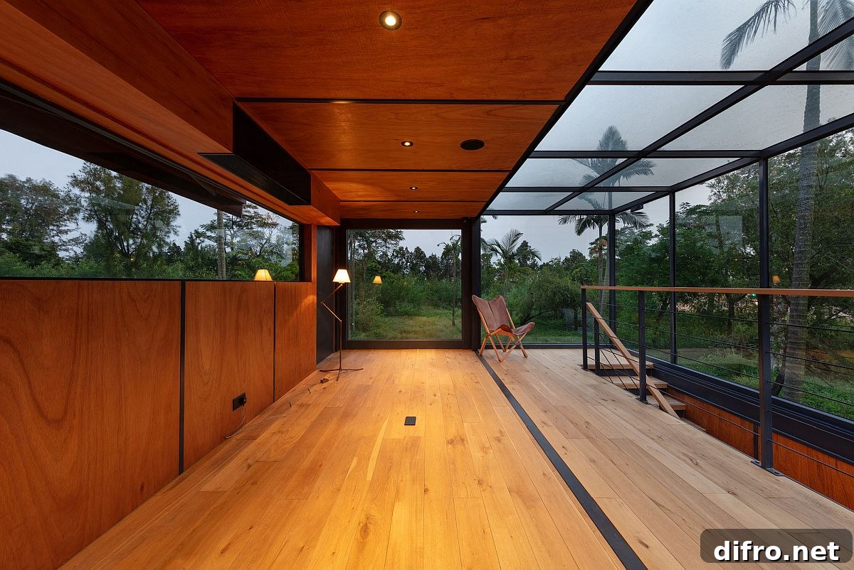 Minimal and unassuming interior of the office draped in wood