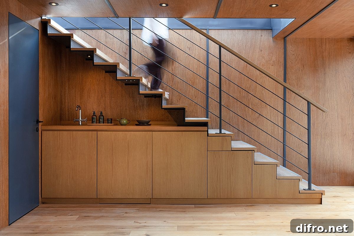 Wood and steel interior of the house with modern industrial element and plenty of natural light