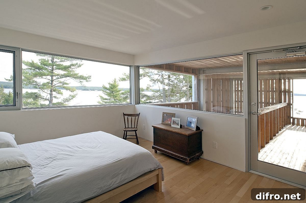 Bedroom with sea views