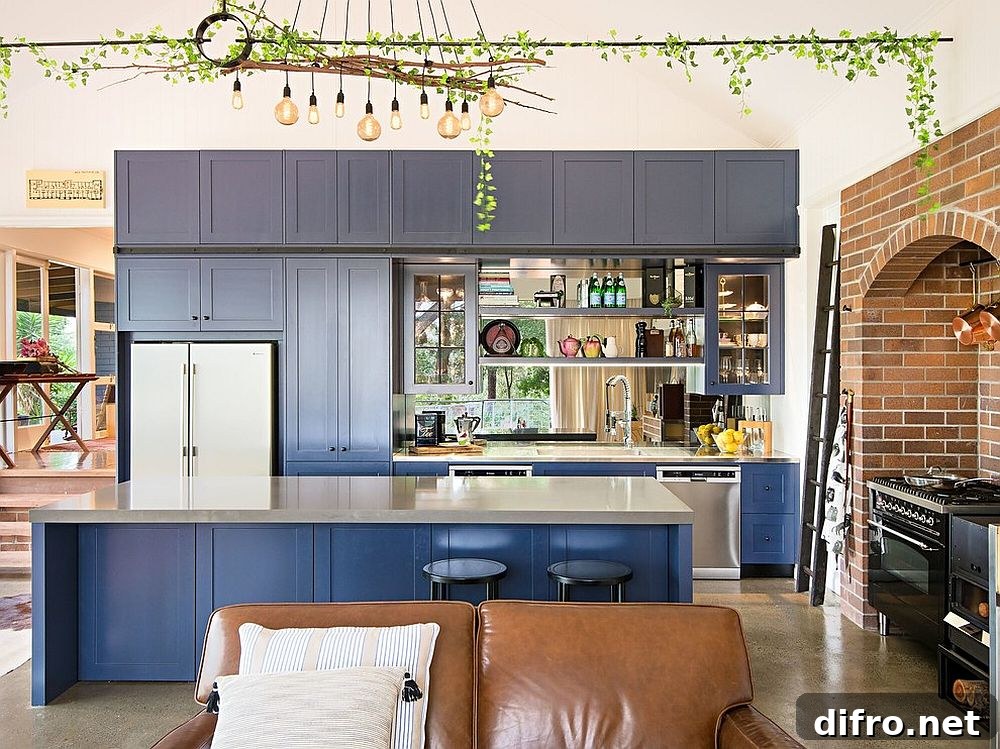 Shaker style deep blue kitchen cabinets