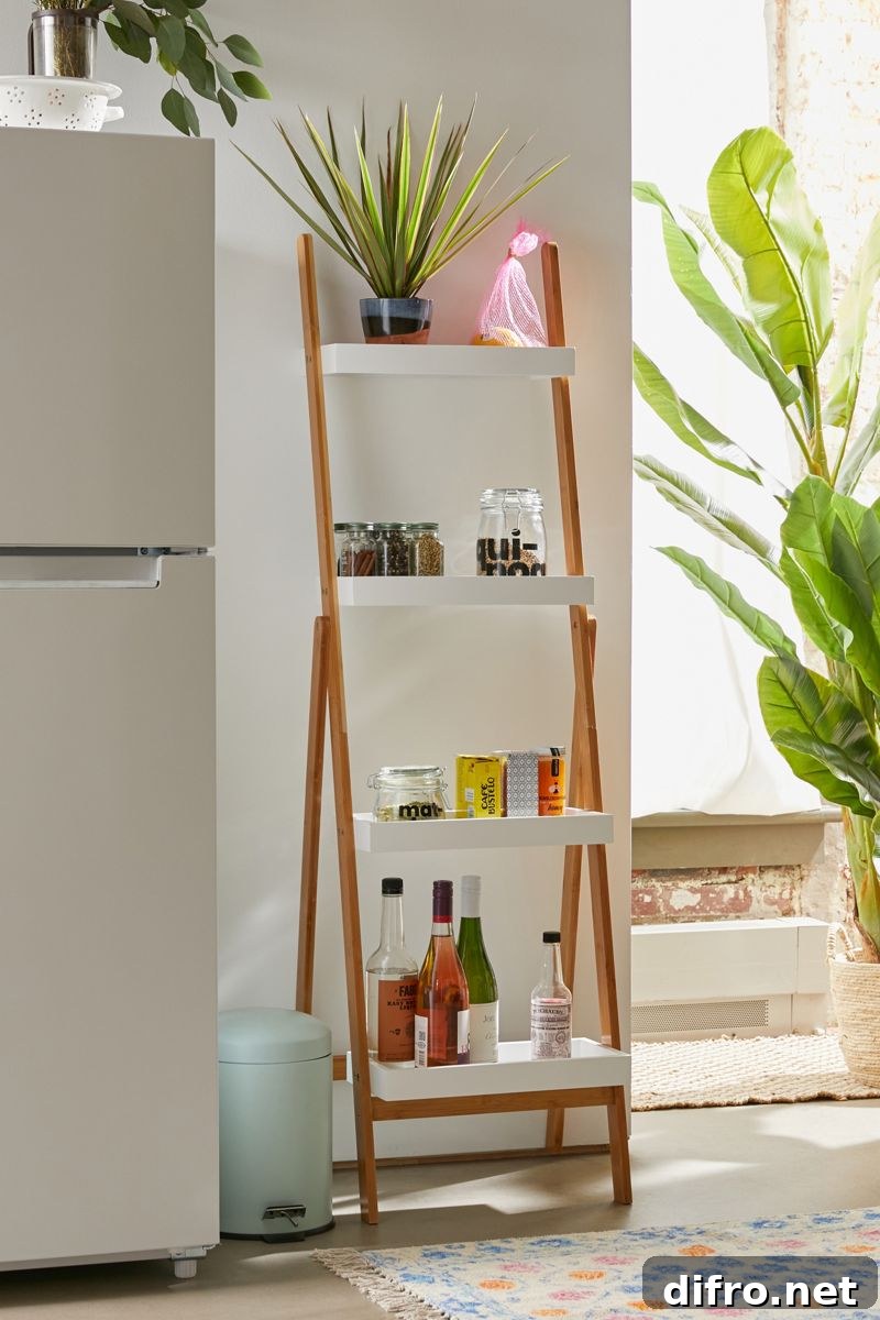 Leaning bamboo storage shelf