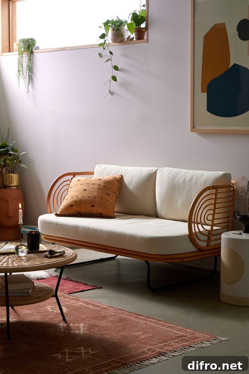 Compact rattan settee