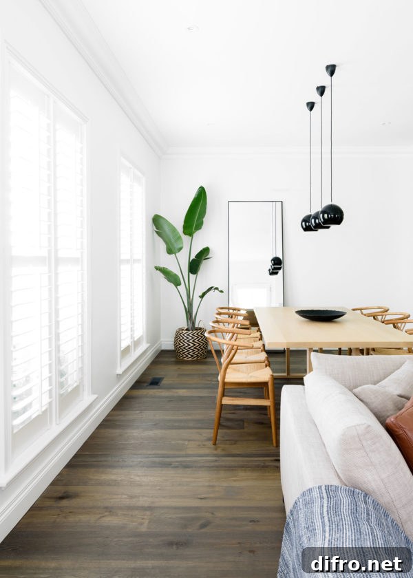 Dining room corner with a simple indoor plant