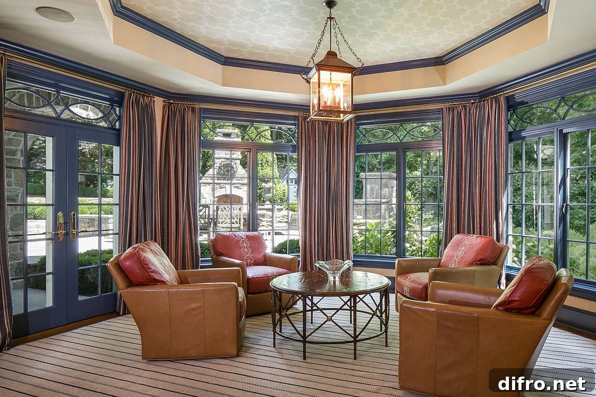 Understated color additions in traditional sunroom