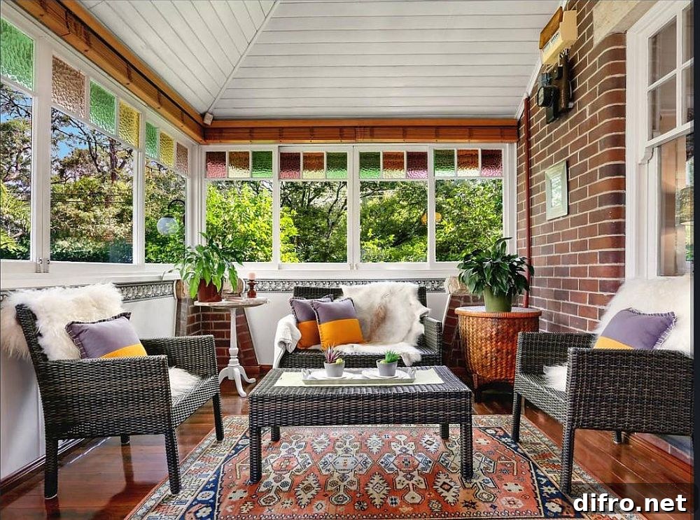Stained glass as hint of color in sunroom