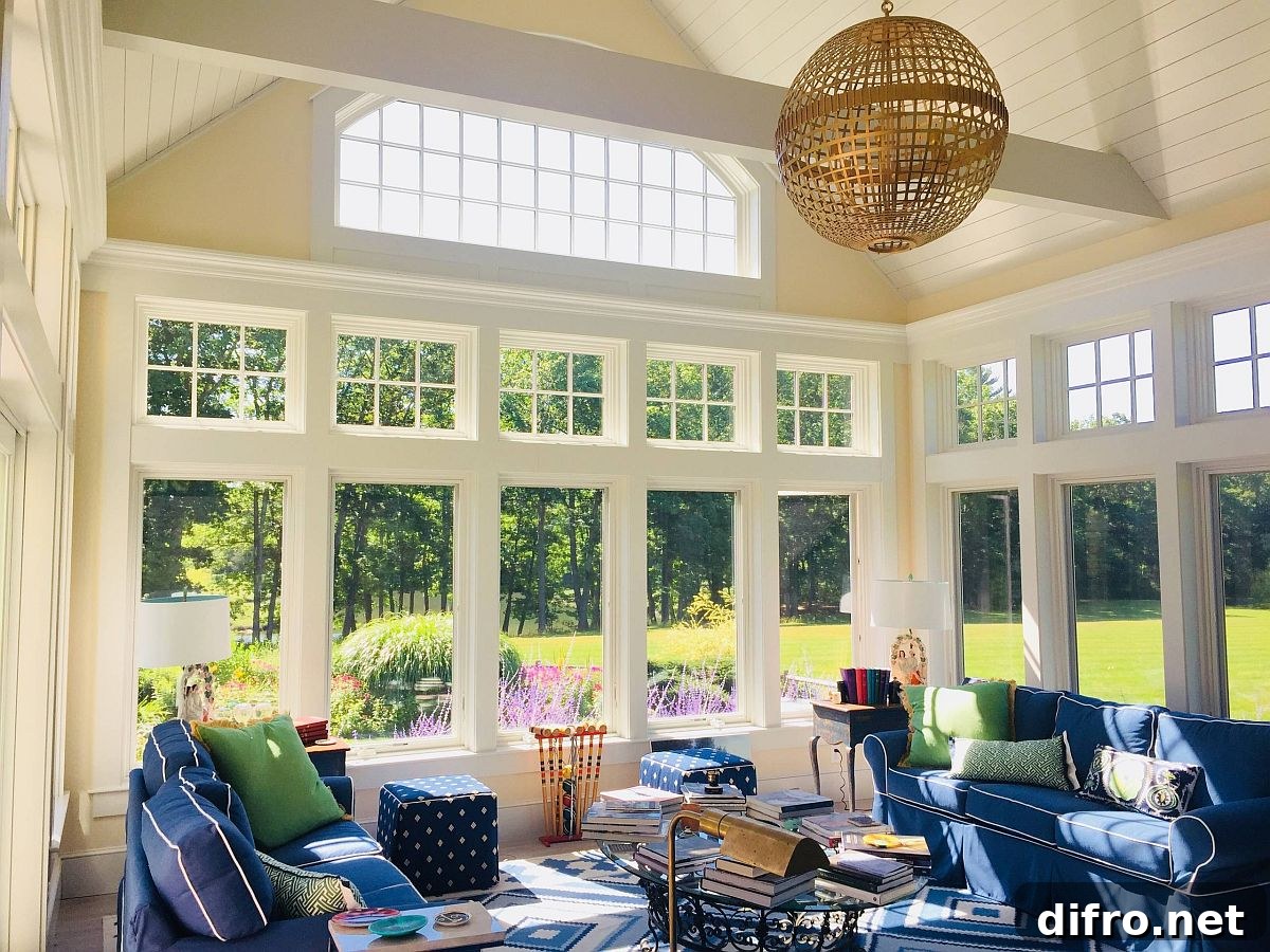 Influx of blue in traditional sunroom