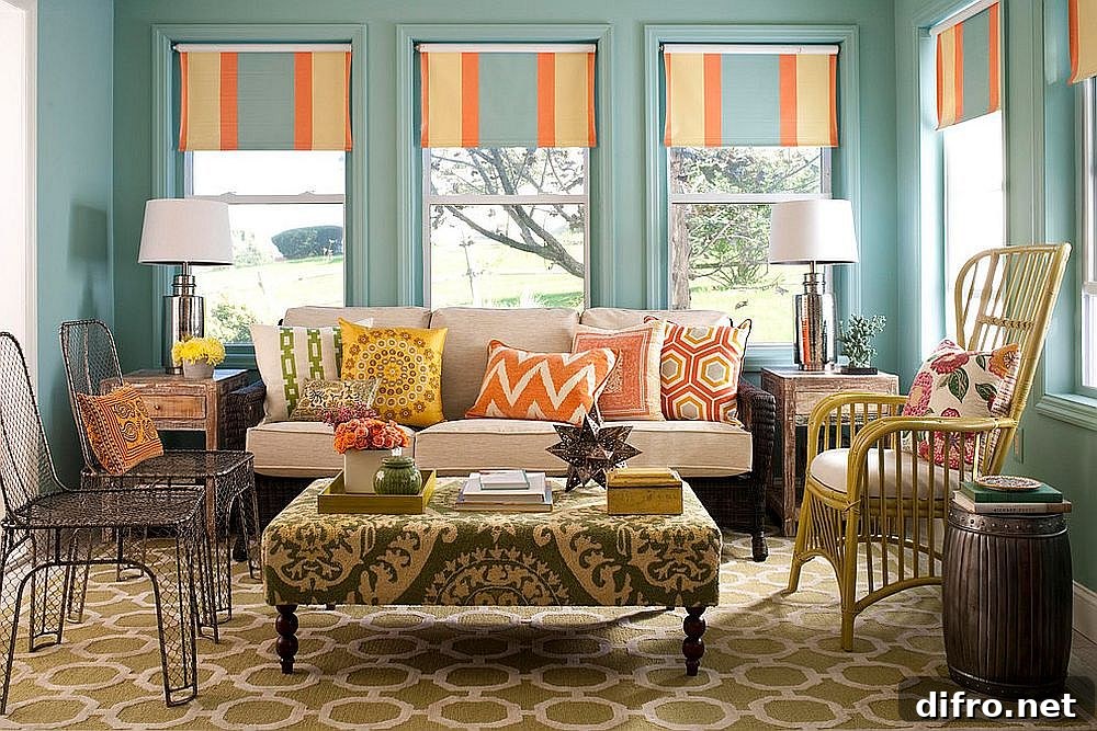 Carpet in sunroom adds color and pattern