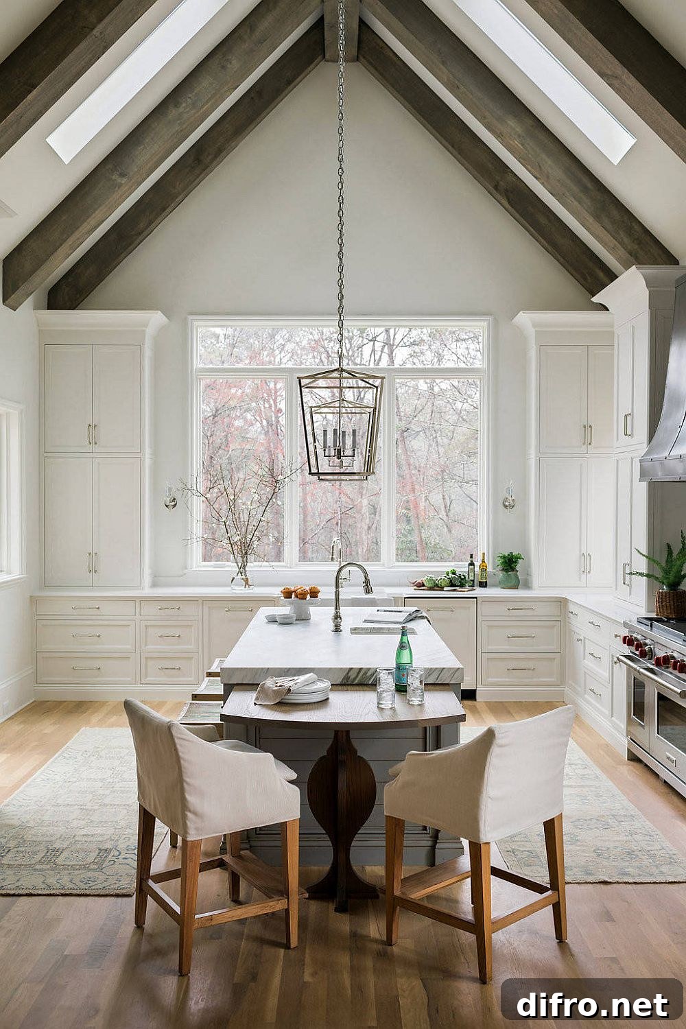 Rustic kitchen with vaulted ceiling and wooden beams