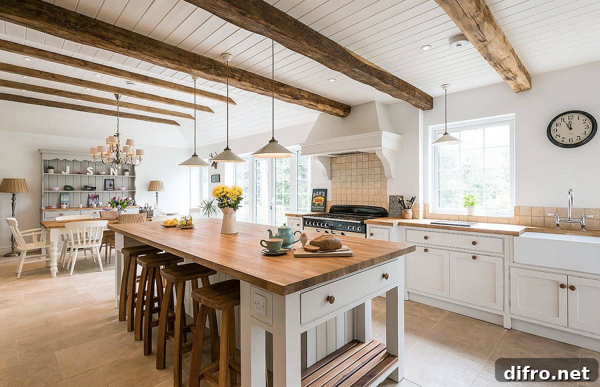 White ceiling allows the beams to stand out