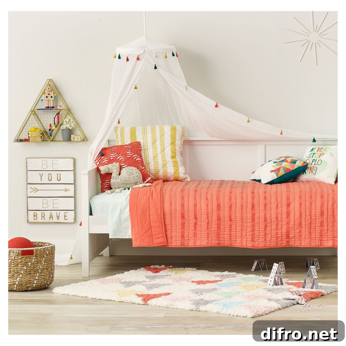 Child's canopy with colorful tassels