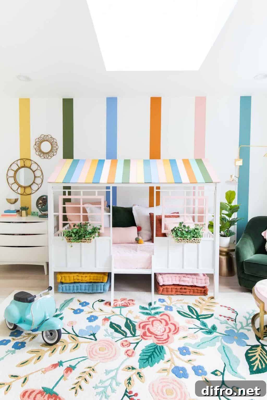 Playful toddler bedroom with painted accents