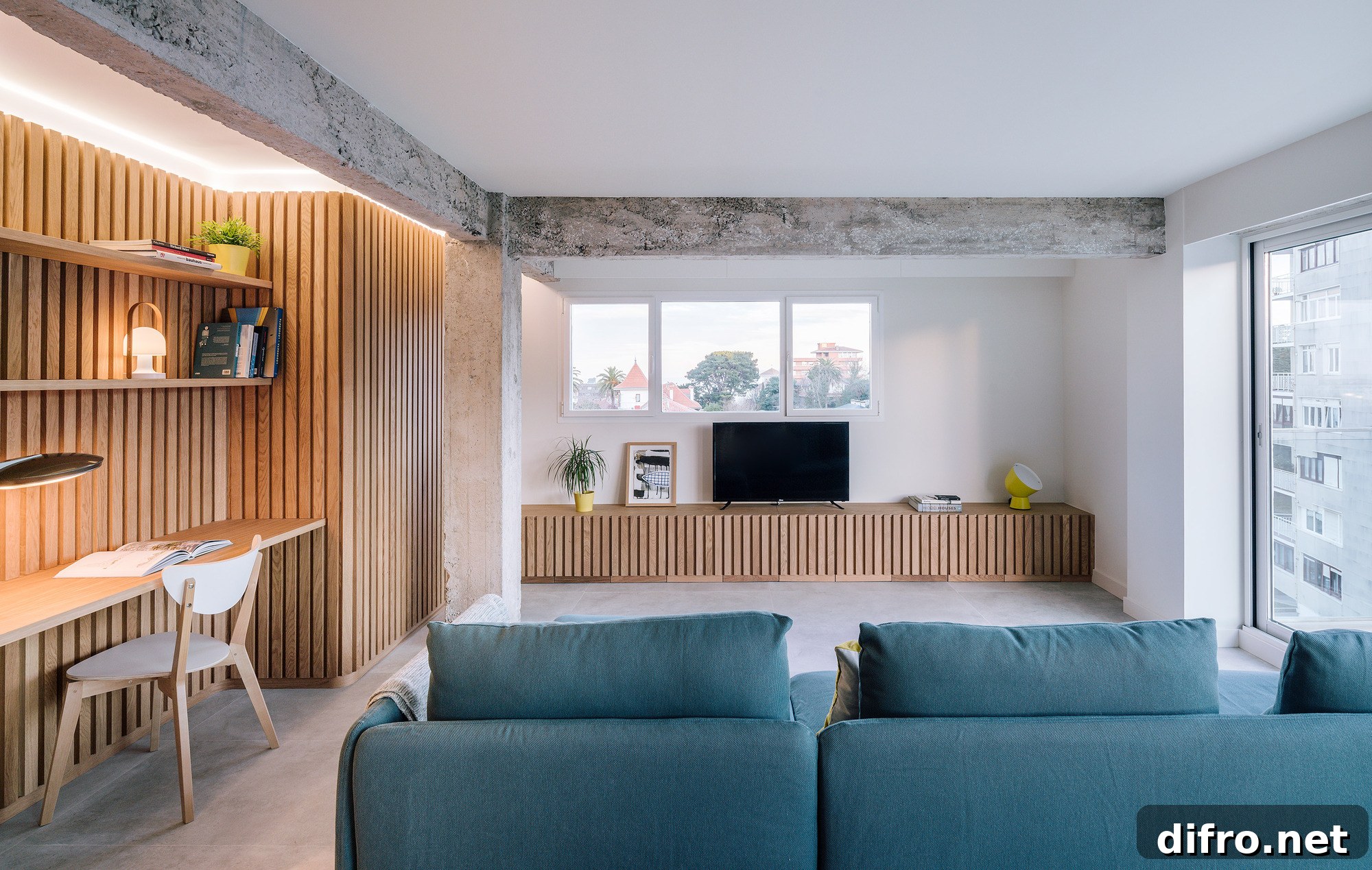 Gorgeous new interior of apartment in Santander, Spain with a concrete and wood interior