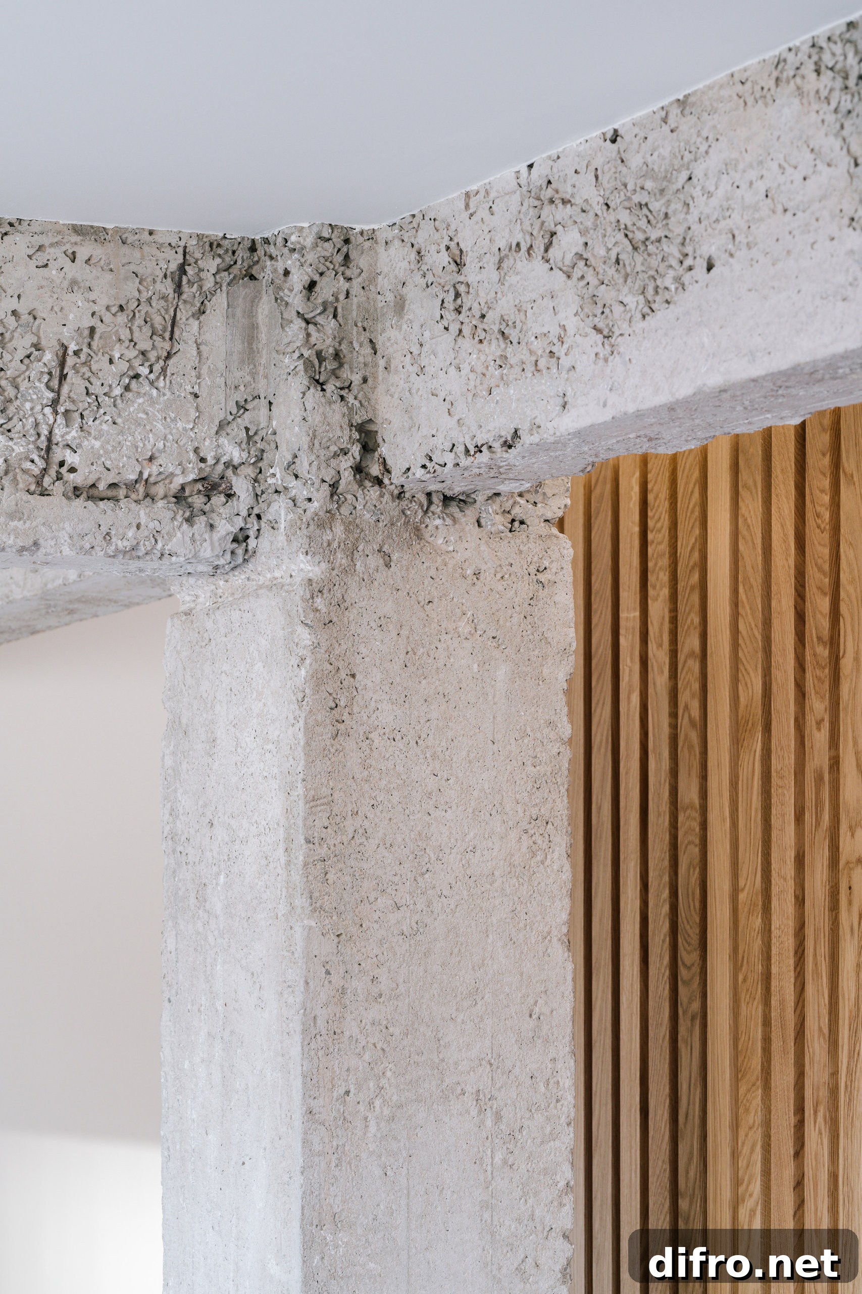 Concrete finishes paired with wood warmth