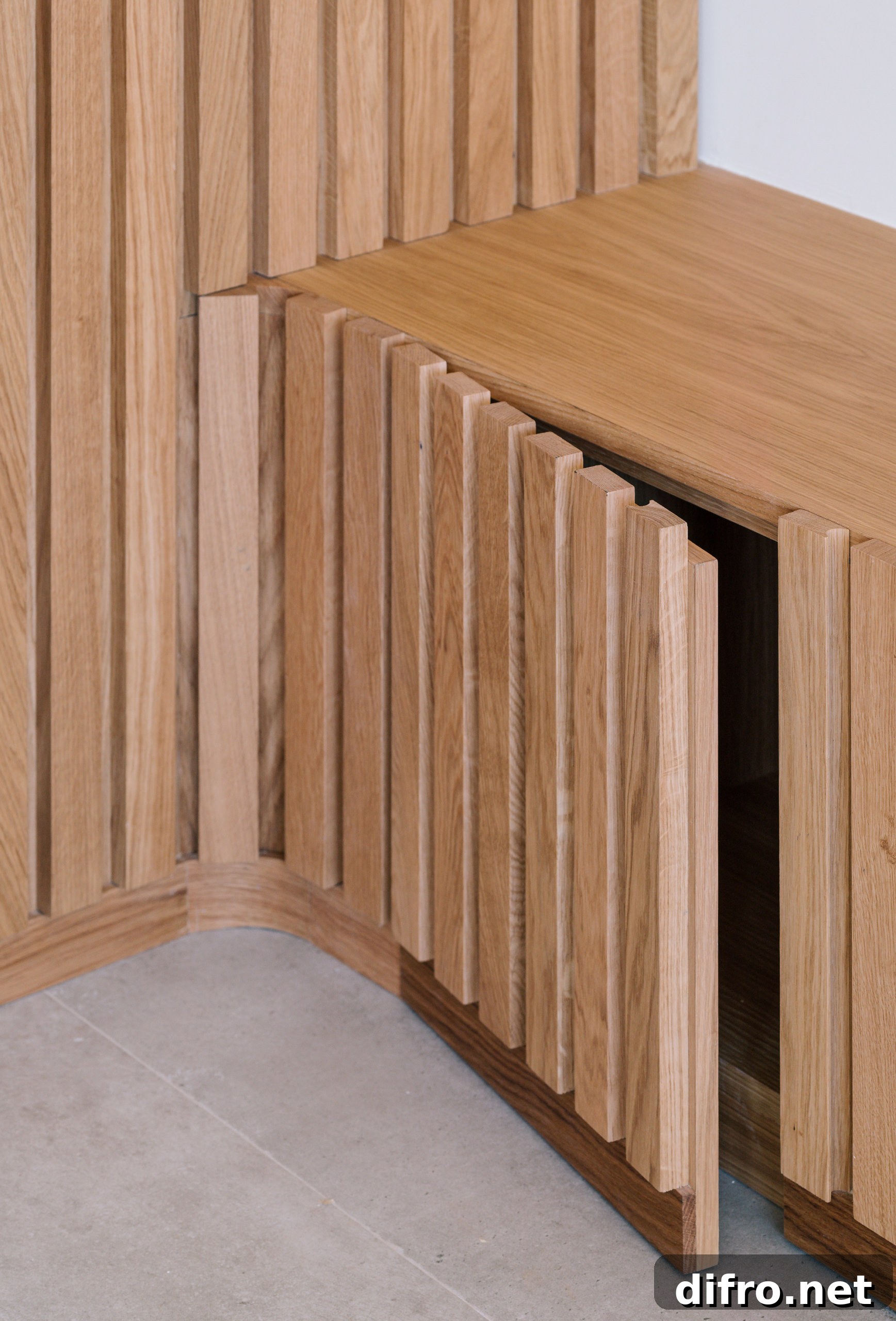 Central oak rack morphs into different furniture items