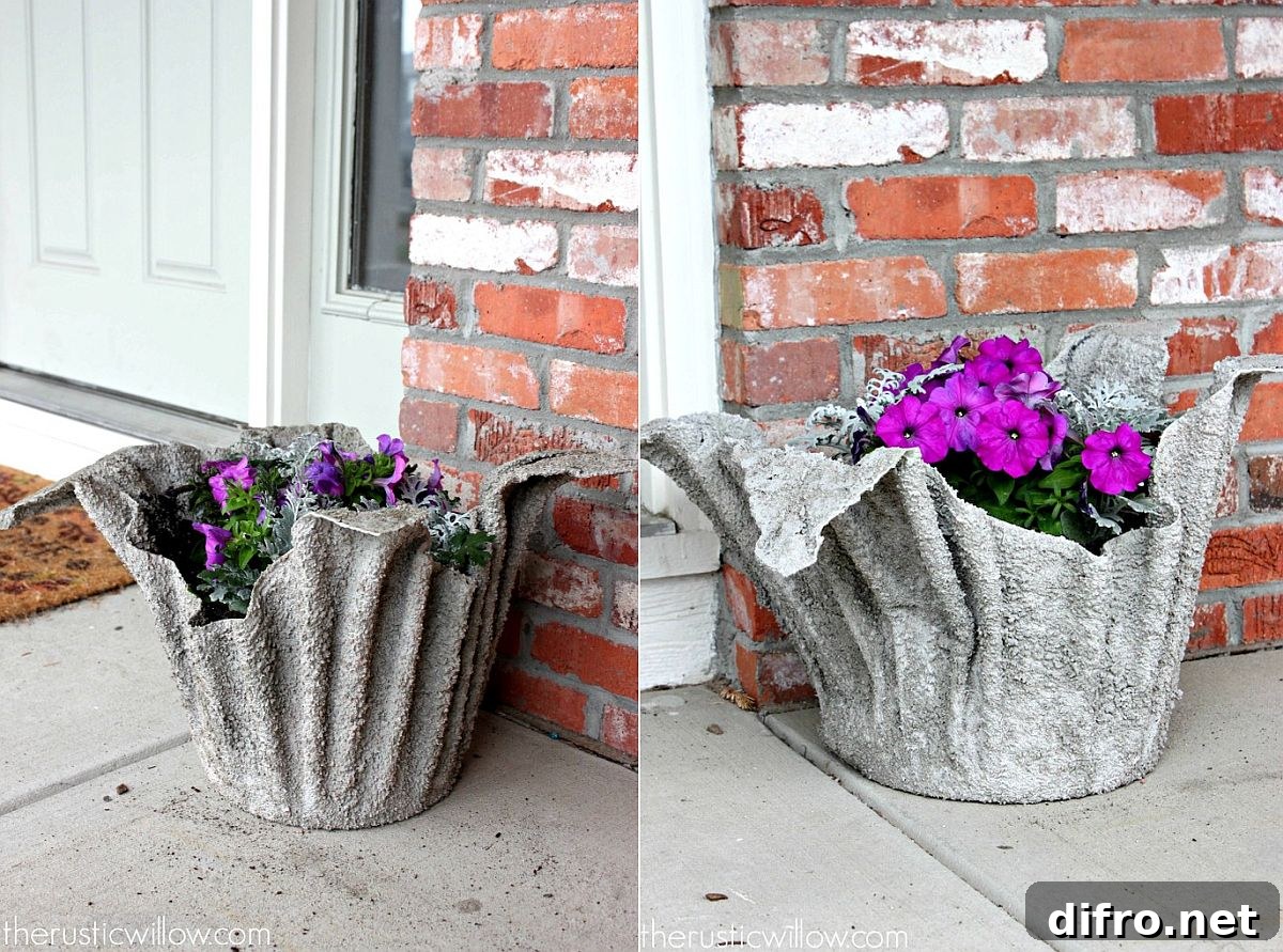 One-of-a-kind concrete planter made with unique mold