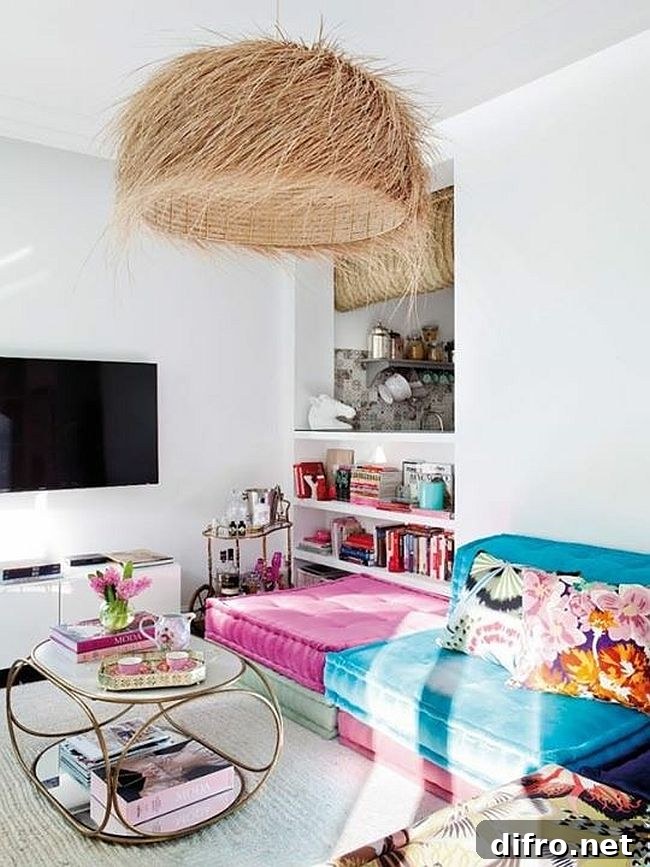 Modular sofa units in small white living room