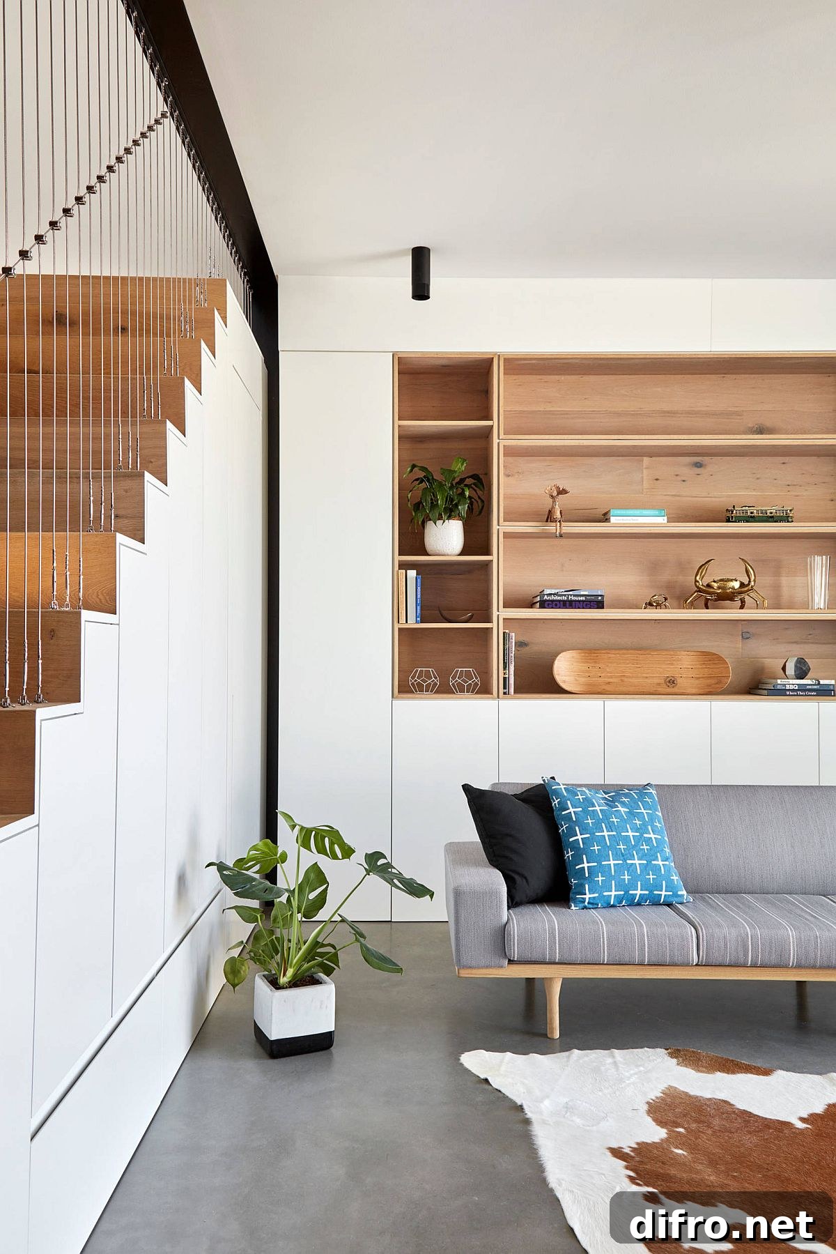 Wood and white combination in modern living room