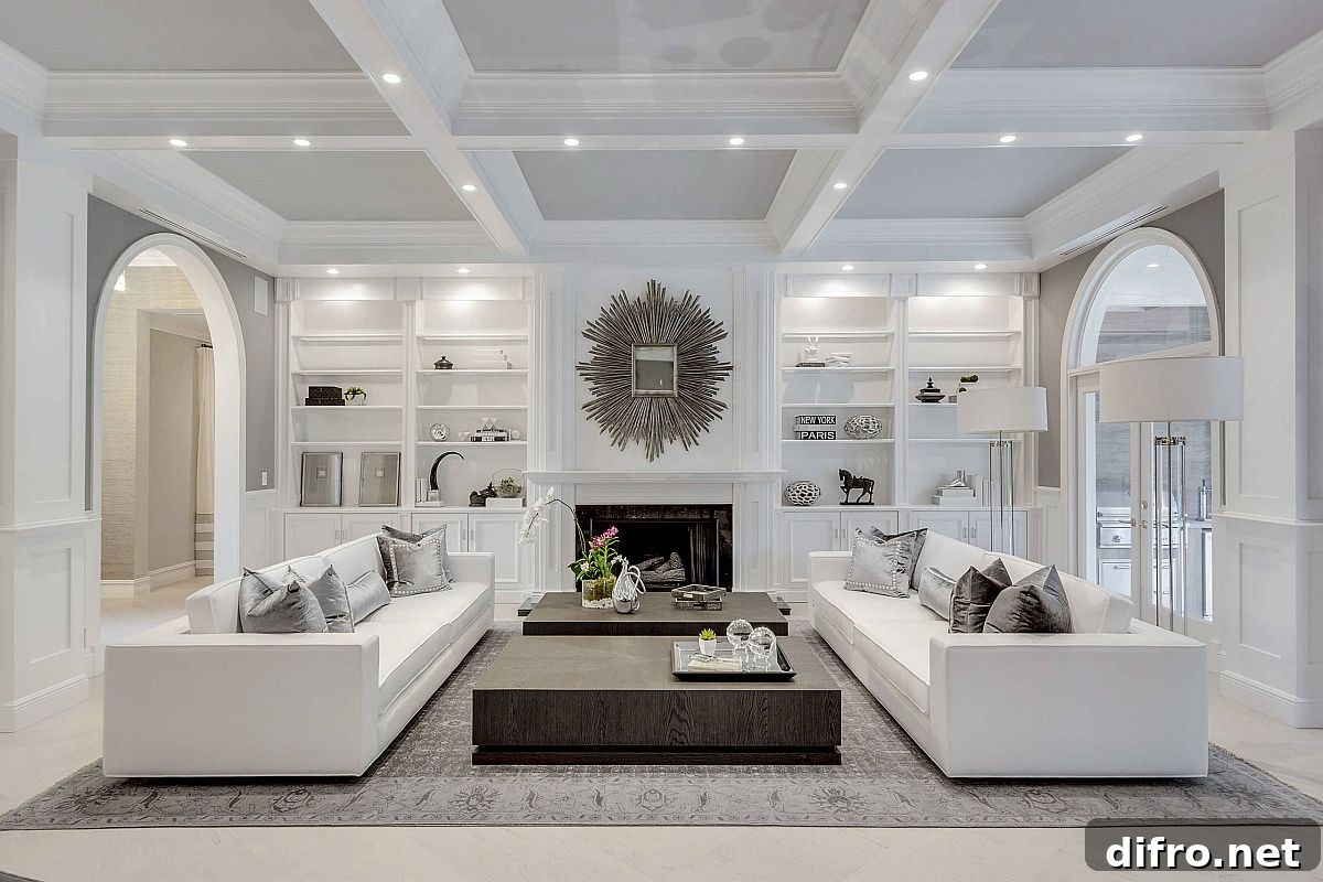 Small white living room with curated dark accents