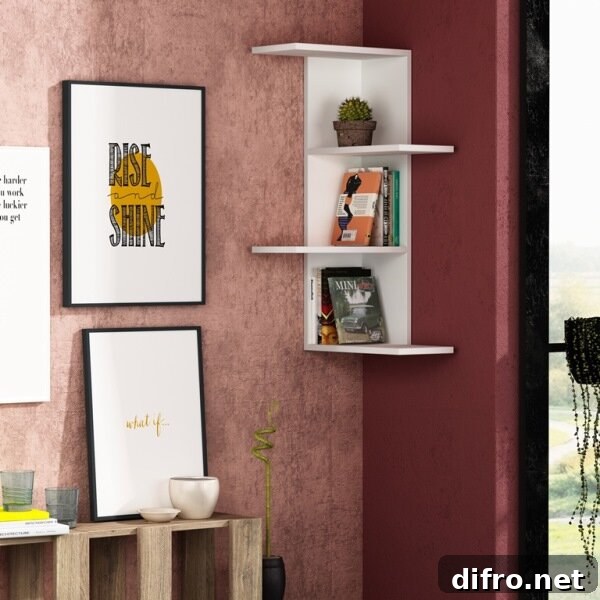 Modern white corner wall shelf