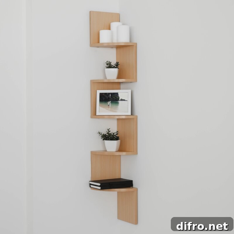 Stepped wall corner shelving