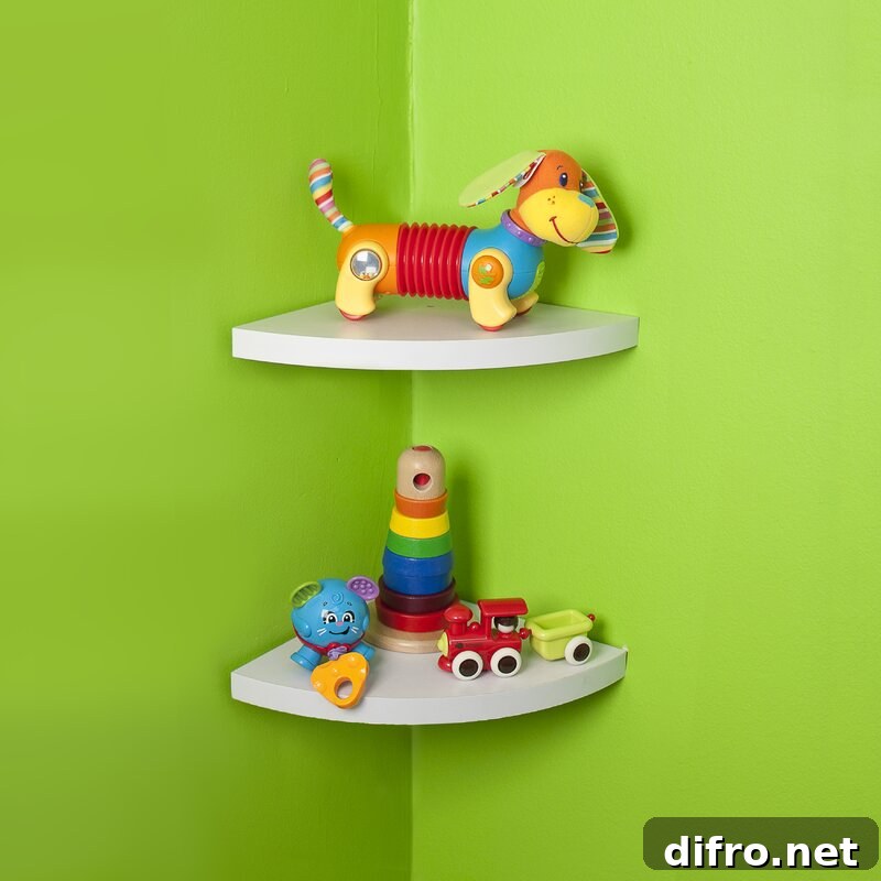 Two-piece wall corner shelving in white