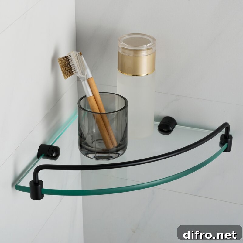 Minimal metal and glass corner shelf