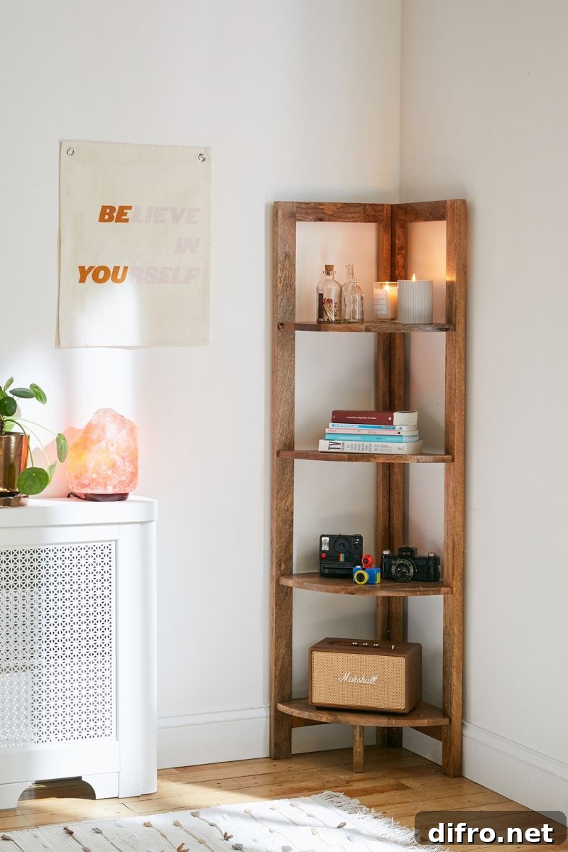Rustic minimalist corner shelving