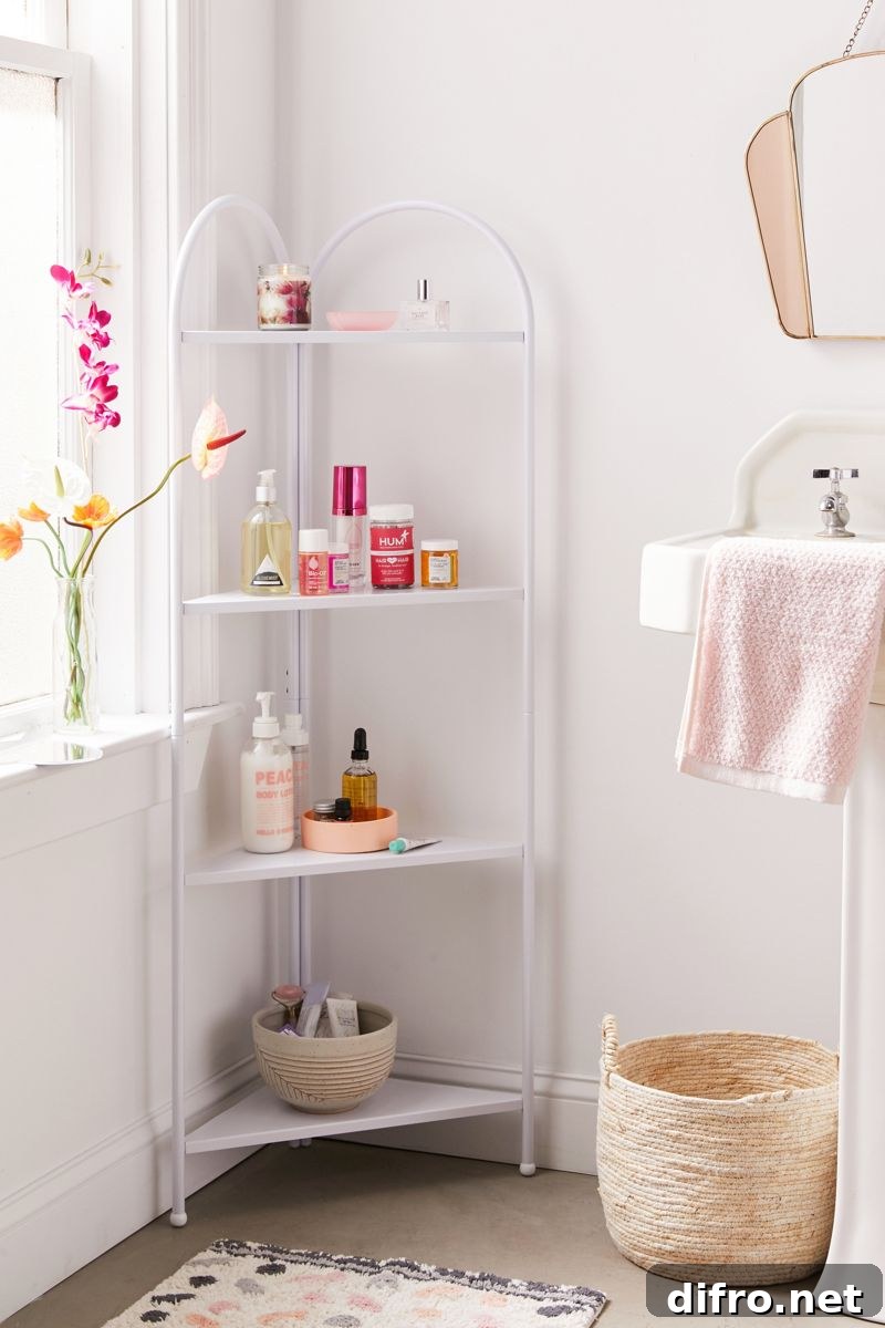 White corner shelf for bathroom